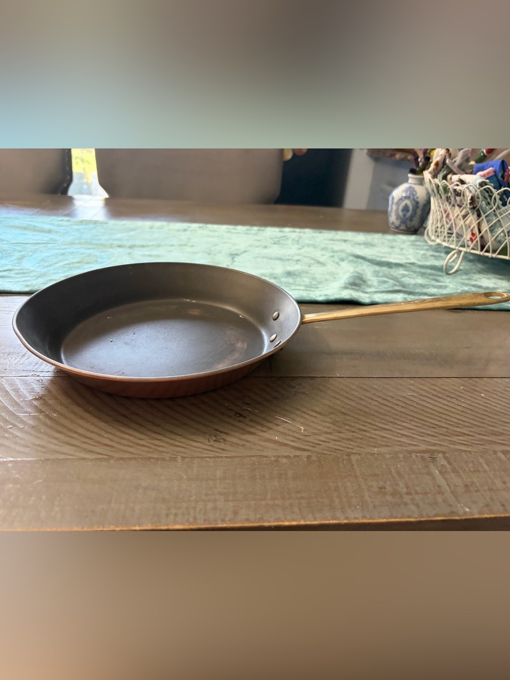 Vintage Copper-Finish Nonstick Frying Pan with Brass Handle - Copper Color